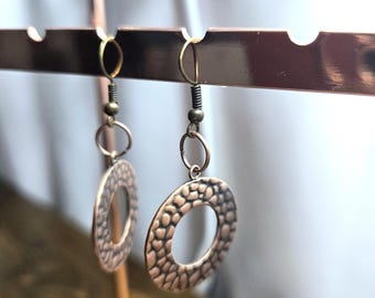 Hammered Copper Circle Pendant Copper Hook-Style Earrings