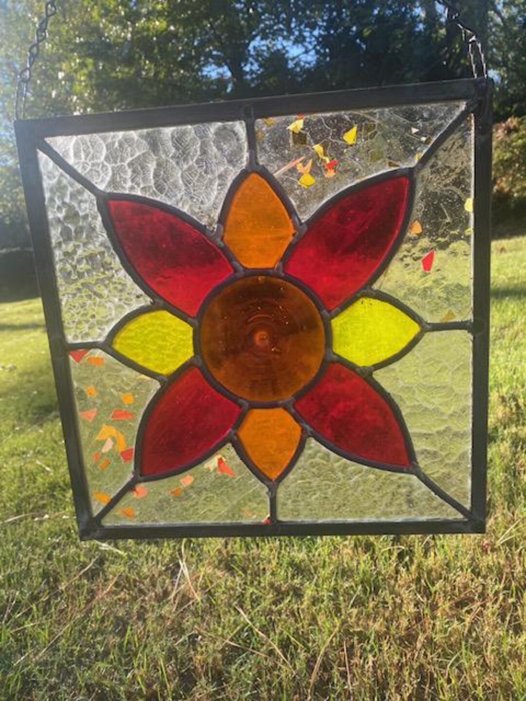 Leaded Stained Glass Flower With Rondel - Etsy