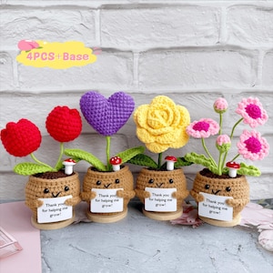 Handmade Crochet Roses/Daisies/Hearts/Tulips Plant,Thank You For Helping Me Grow, Gift For Her, Home Decor, Crochet Flowers, Graduation Gift