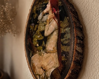 Ophelia by John William Waterhouse Wall Art on Wood Live Edge Slice | Cottagecore Decor