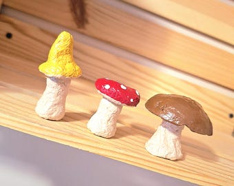 Mini Mushroom Figurines Set Handmade Clay Mushrooms Cottagecore Decor - Fairy Garden Accessories - Woodland Nature Shelf Decor