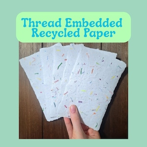 10 Handmade Recycled Art Paper with Embedded Thread • Colorful Textured Mixed Media Paper • Eco Friendly Collage & Journaling Sheets