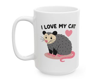 Taza de café divertida con forma de zarigüeya: Amo a mi gato - Taza original con temática de animales salvajes