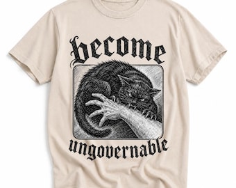 Become Ungovernable Cat Shirt | Gothic Black Cat Biting Hand Graphic Tee | Funny Cat Lover Gift Unisex T-Shirt