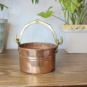 Vintage Mini Copper Clad Bucket Brass Swing Handle Metal Farmhouse Planter Pot