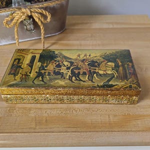 Vintage Trinket Box | Italian Florentine Renaissance Wood Box | Renaissance-era Inspired Artwork | Collecters Trinket Box