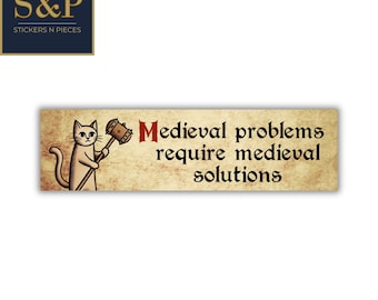 Medieval Cat Problems Bumper Sticker - Funny Art History Knight Vinyl Car Decal