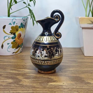 V. Stakias Designs 24k Gold Greek Oinochoe Pitcher – Mythology Scene Blackware Urn