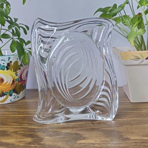 Vintage Mikasa Emotion Crystal Picture Frame, Frosted Swirl Wave Oval