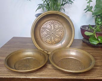 Vintage Copper Colander Strainer, Primitive Farmhouse Wall Decor, Rustic Metal Kitchenalia, Handmade Copper Sieves