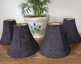 Vintage Black Paisley Chandelier Lampshades 6 Inch Softback Flame Clip-On Set of 4