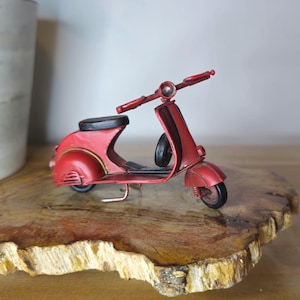 Vintage Red Vespa Scooter Miniature | Retro Metal Scooter Figurine | Handmade Motorcycle Decor | Scooter Collectible Gift for Him or Her