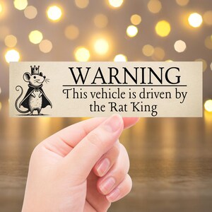 Funny Rat King Bumper Sticker - &#39;Warning This Vehicle is Driven by the Rat King&#39; Car Decal - Unique Vinyl Sticker for Rat Lovers