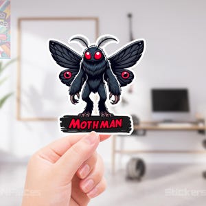 Mothman Vinyl Sticker – Waterproof Cryptid Decal, Spooky Mothman Car Sticker, Paranormal Urban Legend Gift, Funny Cryptid Laptop Sticker