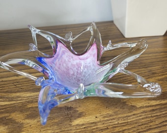 Vintage Arte Murano Starfish Glass Bowl 9.5 Inch Pink Italian Centerpiece