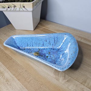 Vintage Marcia of California Atomic Blue Gold Splatter Ceramic Serving Dish MCM
