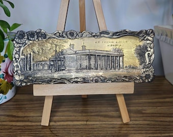 Antique Mount Vernon Mansion Souvenir Plaque A.C. Bosselman & Co. Metal Japan