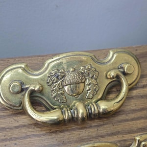Maniglie per cassetti a forma di ghianda in ottone vintage - Accessori per mobili in stile Colonial Revival, BPC 3655