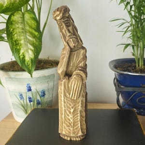 Wooden Hand Carved Sculpture Pensive Christ Statue Rupintojelis Monumental Original Worrying Christ Christian Art Tradition Lithuani