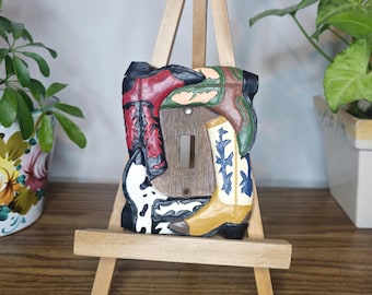 3D Cowboy Boot Light Switch Cover – Hand-Painted Resin Western Wall Decor