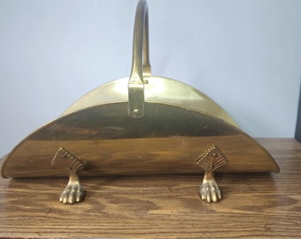 Hollywood Regency Brass Log Holder with Claw Feet - Vintage Mid Century Fireplace Decor