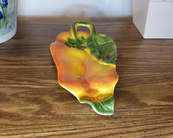 Vintage Italian Majolica Ceramic Bell Pepper Spoon Rest Hand Painted Italy Tray