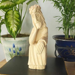 Wooden Hand Carved Sculpture Pensive Christ Statue Rupintojelis Monumental Original Worrying Christ Christian Art Tradition Lithuani