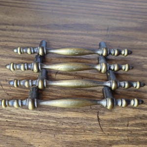 Set of 4 Vintage Amerock Colonnade Brass Drawer Pulls, Mid Century Spindle Cabinet Handles