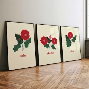 3xSet Sabr, Shukr, Dua, Sabir, Sükür, Islamische Wandkunst, Muslimische Wandkunst, Arabische Poster, Modern Minimalistisch Islamische Poster