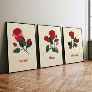 3xSet Sabr, Shukr, Dua, Sabir, Sükür, Islamische Wandkunst, Muslimische Wandkunst, Arabische Poster, Modern Minimalistisch Islamische Poster