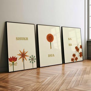 3xSet Sabr, Shukr, Dua, Sabir, Sükür, Islamische Wandkunst, Muslimische Wandkunst, Arabische Poster, Modern Minimalistisch Islamische Poster