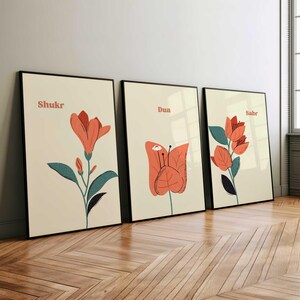 3xSet Sabr, Shukr, Dua, Sabir, Sükür, Islamische Wandkunst, Muslimische Wandkunst, Arabische Poster, Modern Minimalistisch Islamische Poster