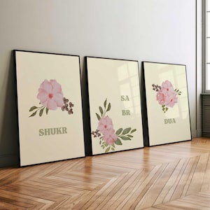 3xSet Sabr, Shukr, Dua, Sabir, Sükür, Islamische Wandkunst, Muslimische Wandkunst, Arabische Poster, Modern Minimalistisch Islamische Poster