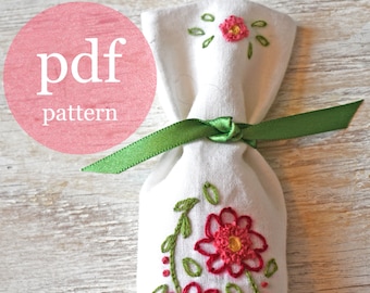 Flower Bud Embroidery Pattern, Embroidery Pattern, pdf, Crewel, rose bud, Scandinavian, digital pattern kit, Prairie Garden