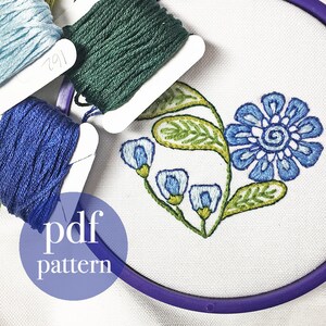 blue flower Embroidery Kit, Embroidery Pattern Kit, pdf, Crewel Embroidery flower heart digital pattern kit, instant download image 6