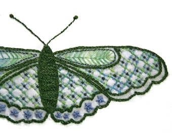 Crewel Embroidery Kit  DIY Pattern pdf Garden Green Long Wing Butterfly digital download