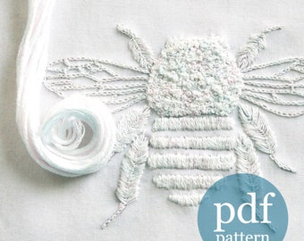 Embroidery pattern,  DIY Pattern, pdf,  Garden embroidery, bumblebee embroidery pattern, Crewel, bee needlecraft, diy,  Prairie Garden