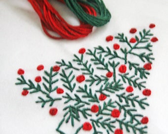 Christmas Embroidery pattern Crewel Embroidery  DIY Pattern pdf  Christmas Tree Pine Tree  in Red and Green digital download tutorial