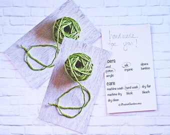 knitting gift card, set, gift card, gift tags, chartreuse knitting gift tags, Hand Made for you, crochet gift tags, fiber care tags label