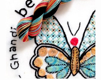 DIY pdf Crewel Embroidery Kit Pattern Carins Butterfly Ghandi quote digital download