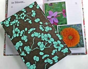 Garden Journal The Essentials with Aqua Blossoms on Coffee Brown -Available to Ship NOW