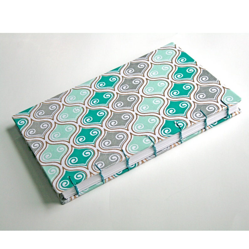 Coptic stitch turquoise and silver geometirc ornament inspired cover image 4