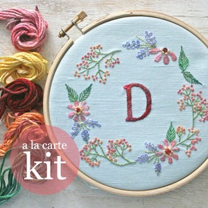 Embroidery Kit A LA CARTE KIT flower monogram, Digital Pattern, embroidery pattern, embroidery supplies, Prairie Garden, monogram wreath