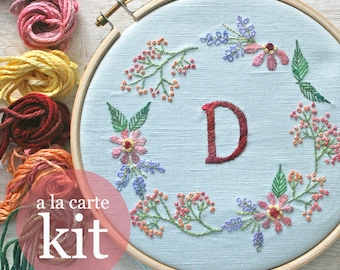 Embroidery Kit A LA CARTE KIT flower monogram, Digital Pattern, embroidery pattern, embroidery supplies, Prairie Garden, monogram wreath