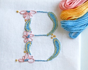 DIY pdf Crewel Embroidery Pattern Monogram B is for Baby instant download tutorial flower embroidery kit