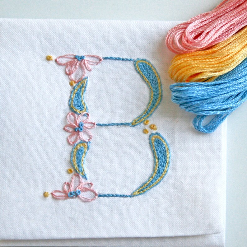 Diy pdf crewel embroidery nwcvq monogram b is for baby  etsy Diy pdf crewel embroidery nwcvq monogram b is for baby  etsy