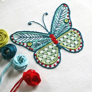 Butterfly Embroidery Pattern, Embroidery Pattern, pdf, Crewel, Cairns Birdwing Butterfly, digital pattern kit, Prairie Garden image 2