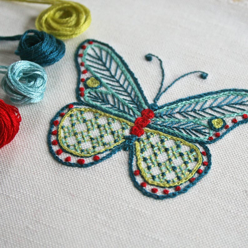 Butterfly Embroidery Pattern, Embroidery Pattern, pdf, Crewel, Cairns Birdwing Butterfly, digital pattern kit, Prairie Garden image 5