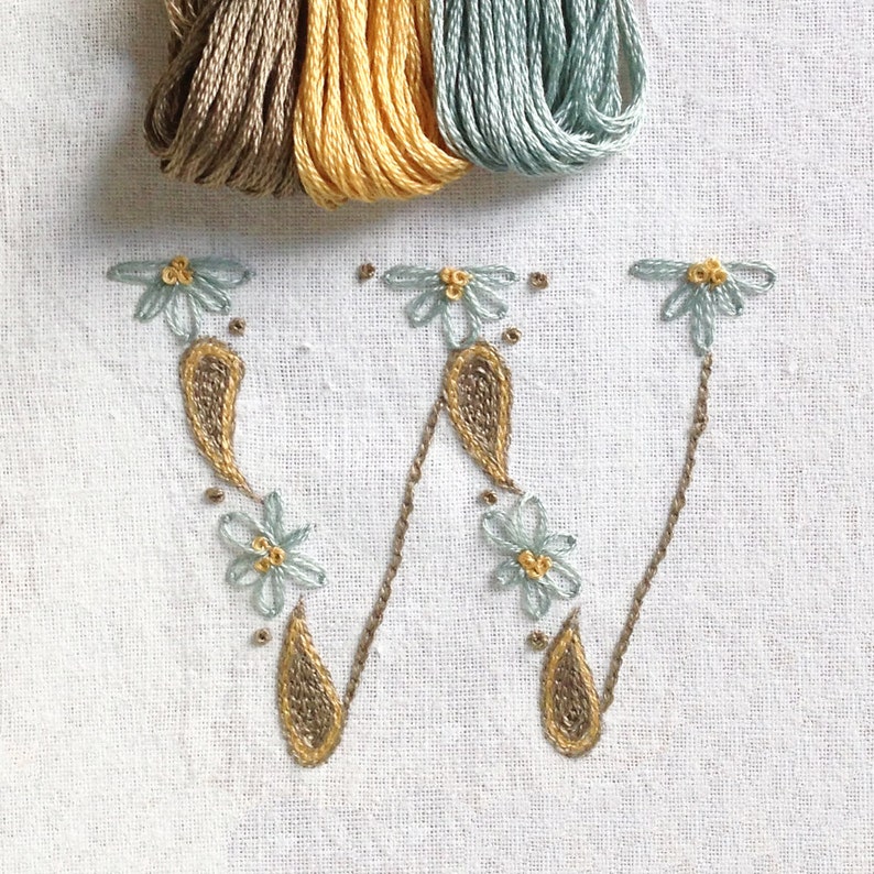 Crewel Embroidery Pattern Beginner DIY Pattern Pdf Monogram W Etsy