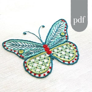 Butterfly Embroidery Pattern, Embroidery Pattern, pdf, Crewel, Cairns Birdwing Butterfly, digital pattern kit, Prairie Garden image 3